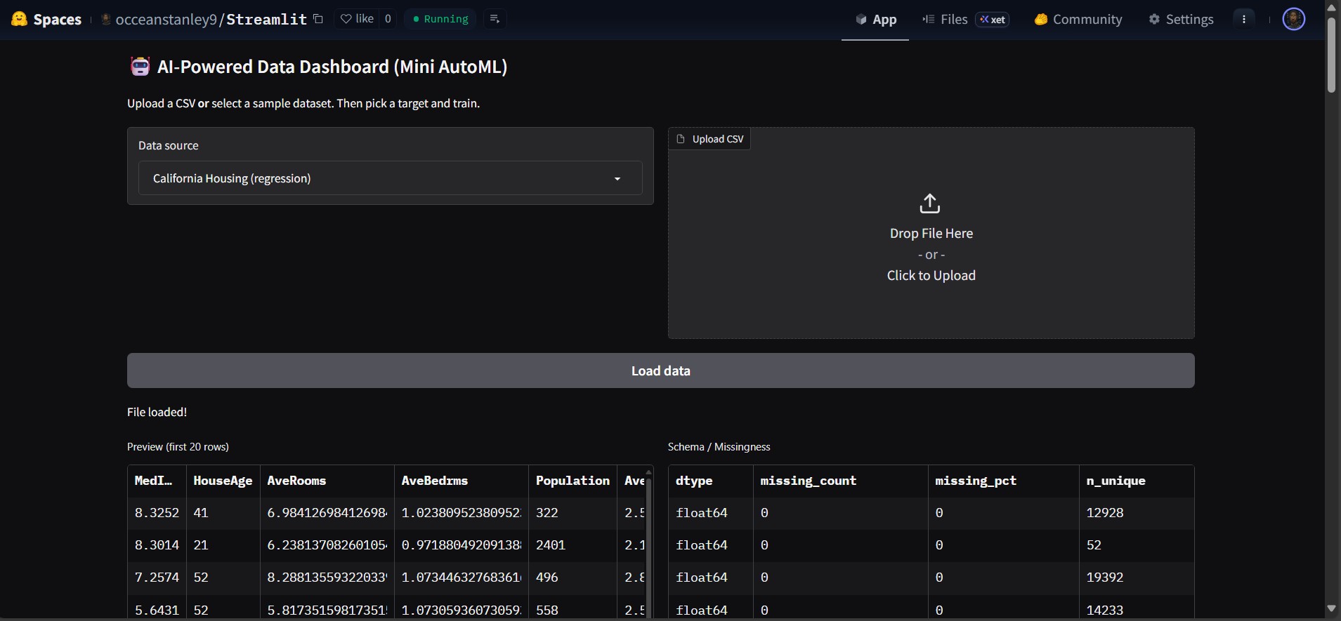 AutoML App Screenshot