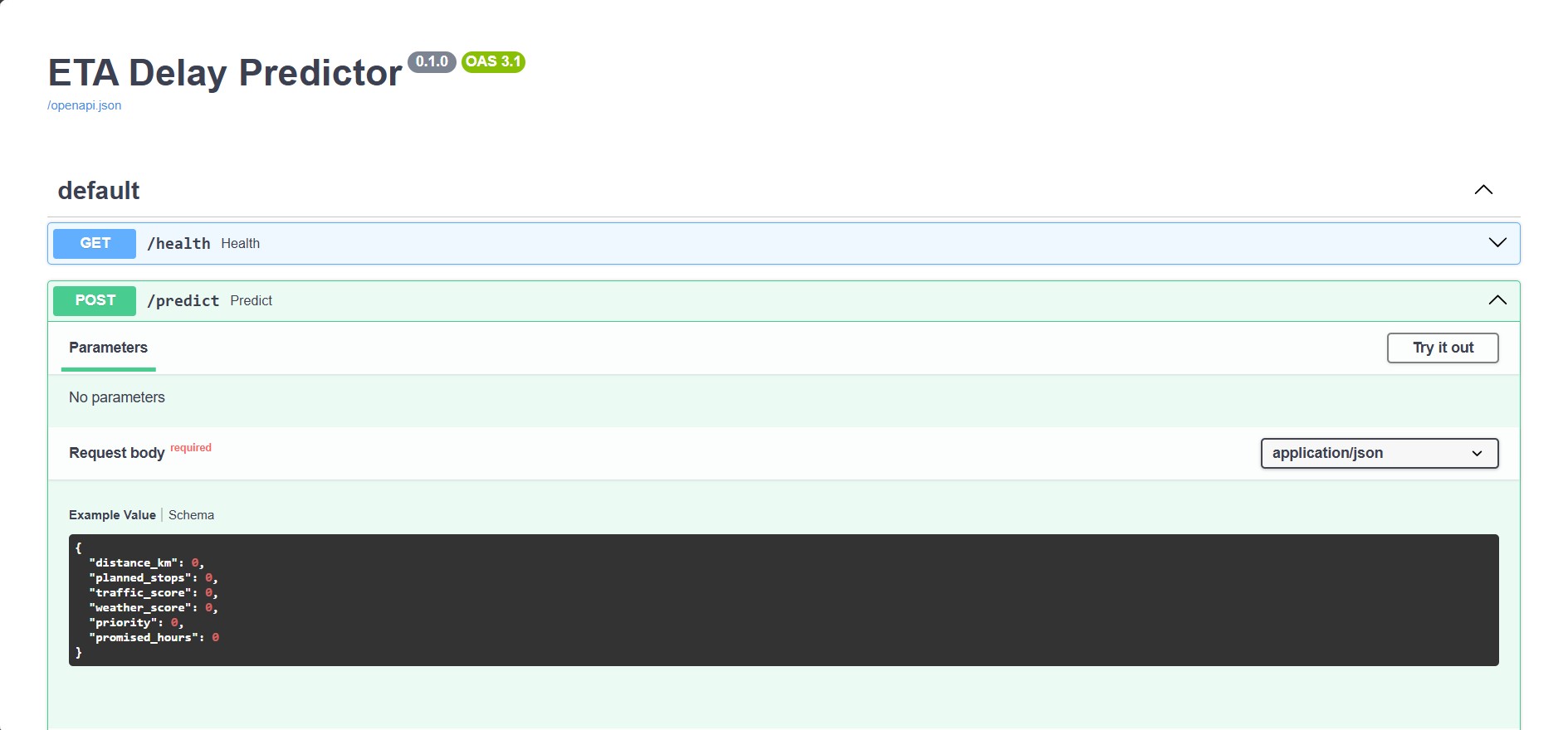 Delivery ETA Predictor screenshot